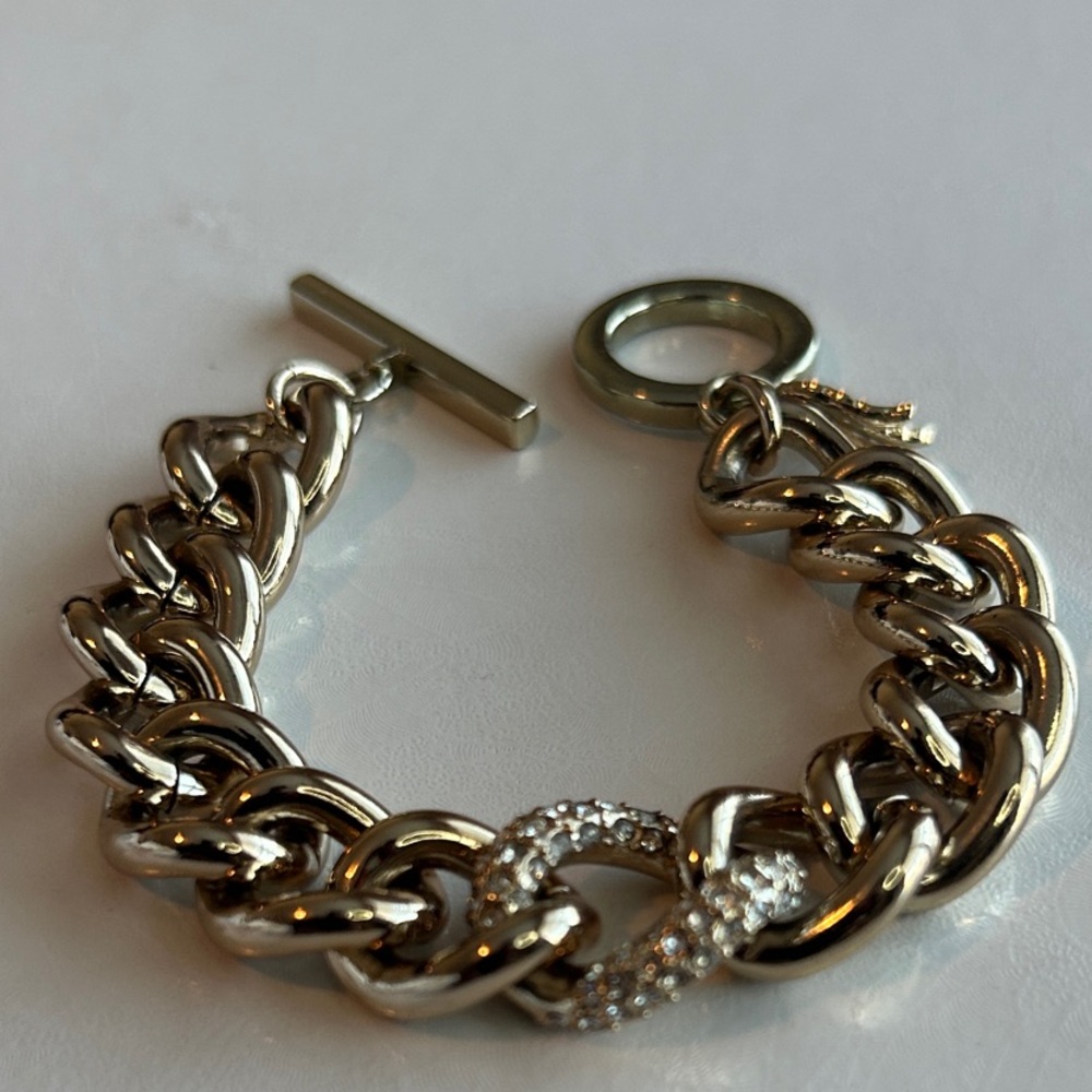 Silver Chain Bracelet with Rhinestone Accent